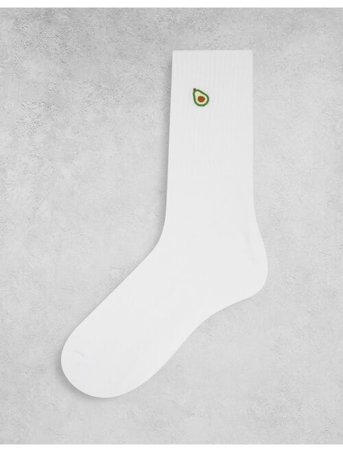 New Look 5-pack socks with vegetable embroidery in white