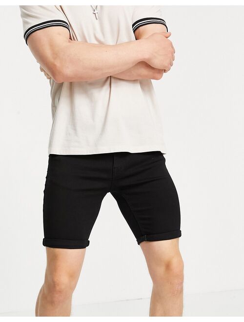 New Look skinny denim shorts in black