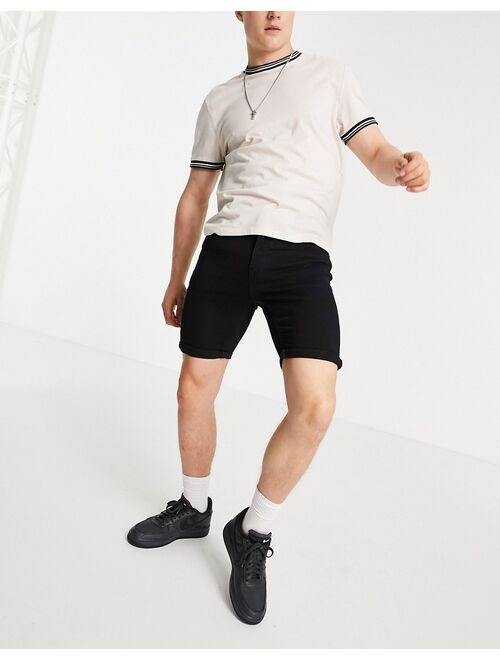 New Look skinny denim shorts in black