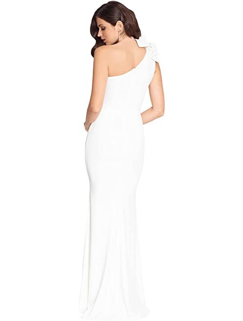 Xscape Long Scuba Rouched One-Shoulder Flower