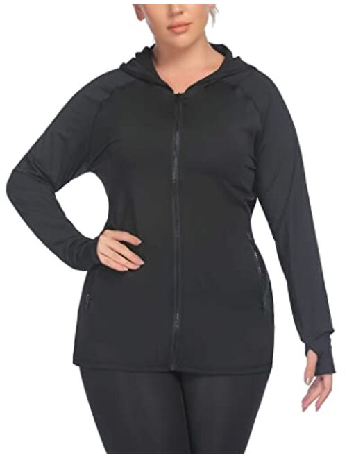 IN'VOLAND Womens Running Jackets Plus Size Lightweight Full Zip Up Track Workout Yoga Athletic Hooded Hoodie with Pockets