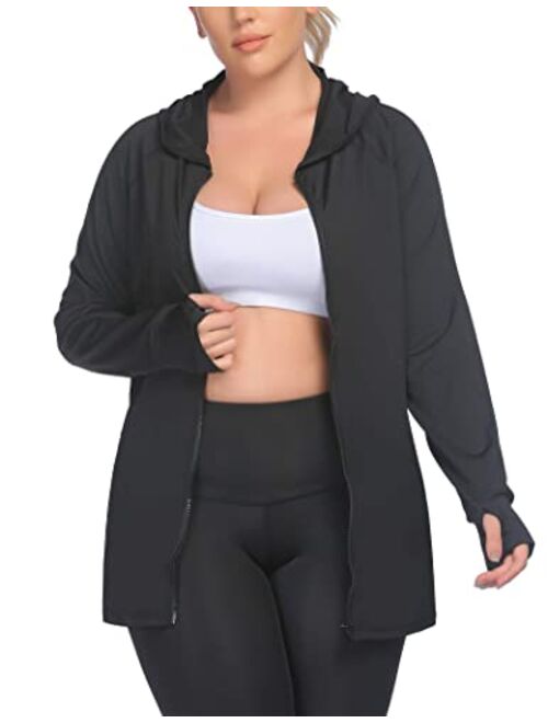 IN'VOLAND Womens Running Jackets Plus Size Lightweight Full Zip Up Track Workout Yoga Athletic Hooded Hoodie with Pockets