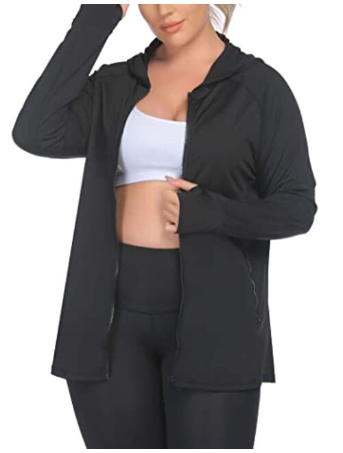 IN'VOLAND Womens Running Jackets Plus Size Lightweight Full Zip Up Track Workout Yoga Athletic Hooded Hoodie with Pockets