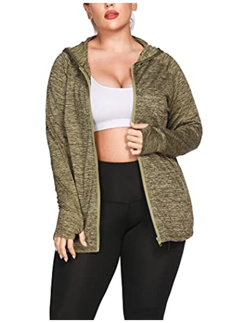 IN'VOLAND Womens Running Jackets Plus Size Lightweight Full Zip Up Track Workout Yoga Athletic Hooded Hoodie with Pockets