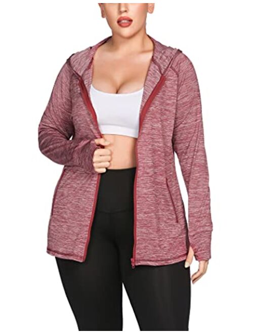 IN'VOLAND Womens Running Jackets Plus Size Lightweight Full Zip Up Track Workout Yoga Athletic Hooded Hoodie with Pockets