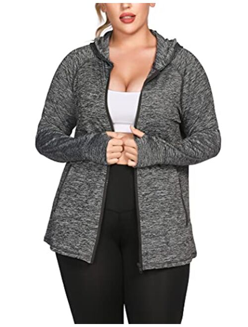 IN'VOLAND Womens Running Jackets Plus Size Lightweight Full Zip Up Track Workout Yoga Athletic Hooded Hoodie with Pockets