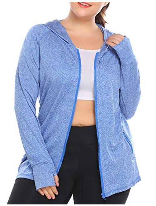 IN'VOLAND Womens Running Jackets Plus Size Lightweight Full Zip Up Track Workout Yoga Athletic Hooded Hoodie with Pockets