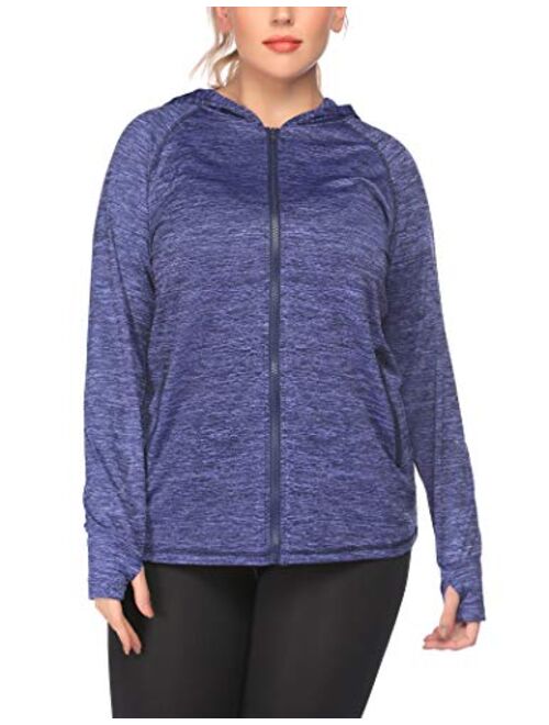 IN'VOLAND Womens Running Jackets Plus Size Lightweight Full Zip Up Track Workout Yoga Athletic Hooded Hoodie with Pockets