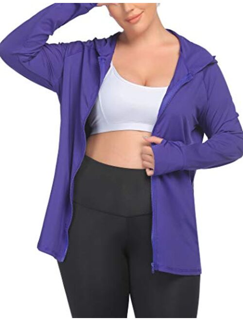 IN'VOLAND Womens Running Jackets Plus Size Lightweight Full Zip Up Track Workout Yoga Athletic Hooded Hoodie with Pockets