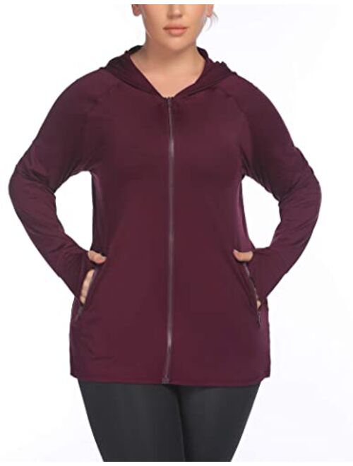 IN'VOLAND Womens Running Jackets Plus Size Lightweight Full Zip Up Track Workout Yoga Athletic Hooded Hoodie with Pockets