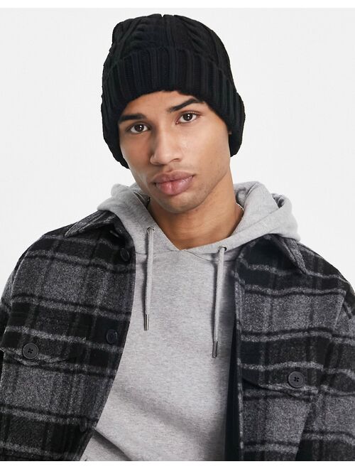 New Look cable knit fisherman beanie in black