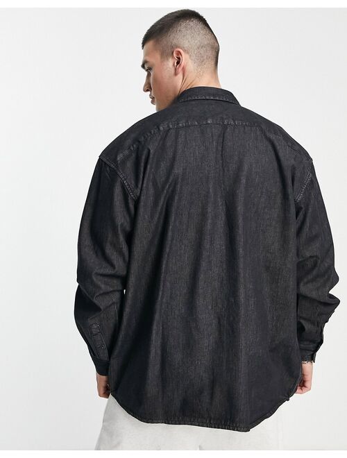 New Look long sleeve 90's oversized denim shirt black