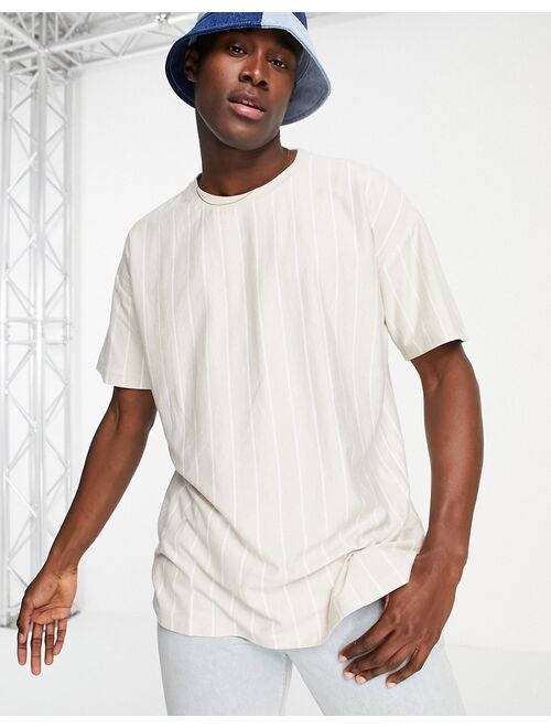 New Look oversized striped T-shirt in stone