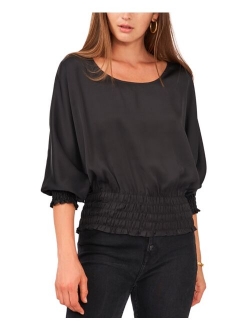 Solid Dolman-Sleeve Smocked-Hem Top