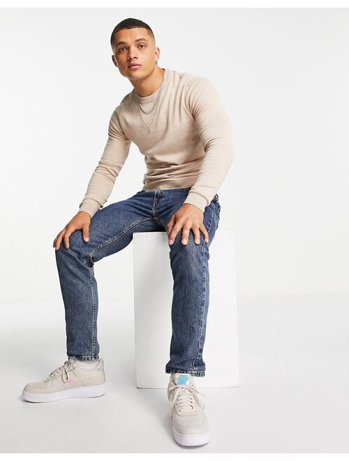 New Look muscle fit knitted sweater in off white