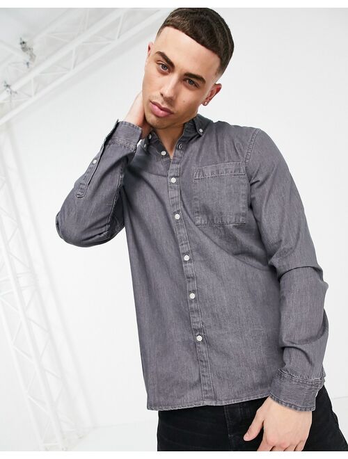 New Look denim shirt in mid gray