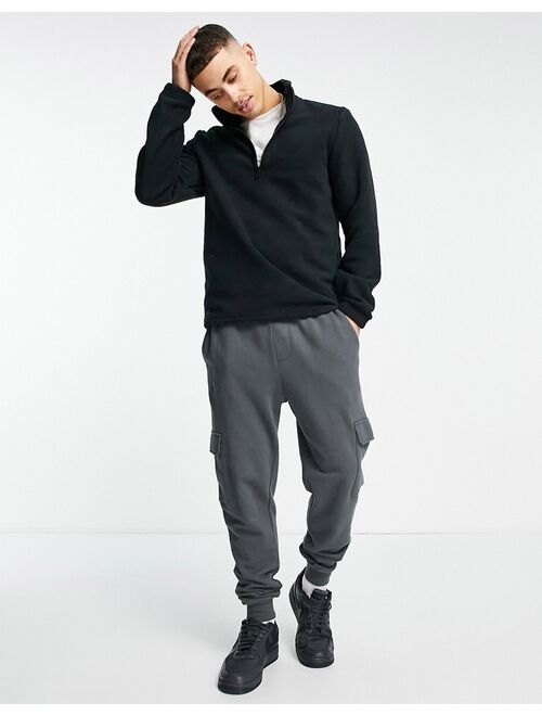 New Look funnel neck fleece sweatshirt in black