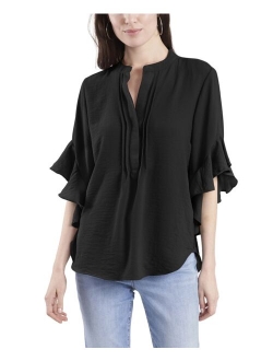 Women's Ruffle Sleeve Henley Blouse