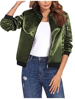 Zeagoo Women's Bomber Jacket Casual Coat Zip Up Outerwear Windbreaker with Pockets S-XXL