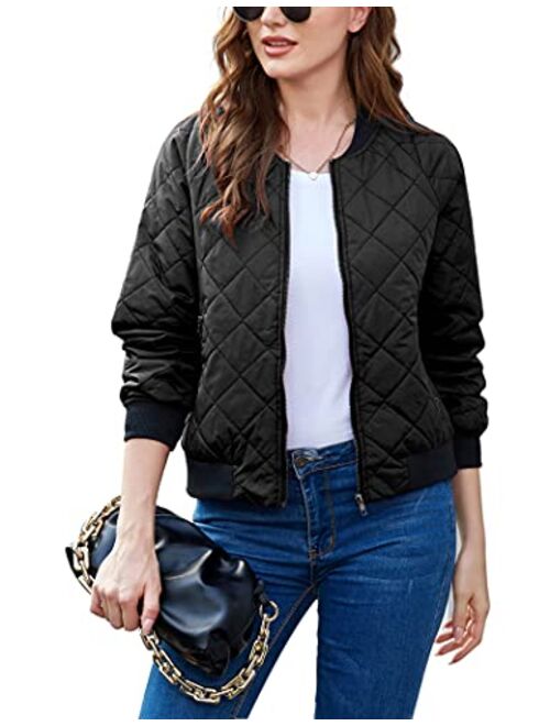 Zeagoo Women's Bomber Jacket Casual Coat Zip Up Outerwear Windbreaker with Pockets S-XXL