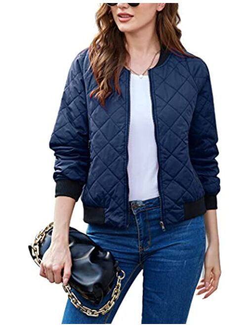 Zeagoo Women's Bomber Jacket Casual Coat Zip Up Outerwear Windbreaker with Pockets S-XXL