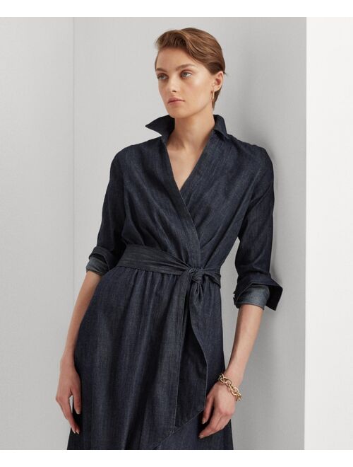 Buy Polo Ralph Lauren Faux-Wrap Belted Denim Midi Dress online | Topofstyle
