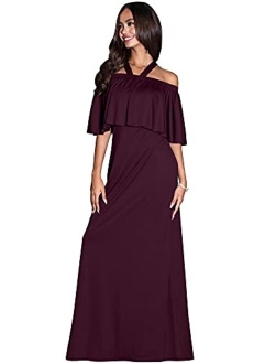 Womens Off Shoulder Casual Maternity Flowy Summer Tube Maternity Maxi Dress