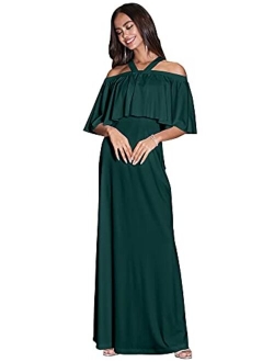 Womens Off Shoulder Casual Maternity Flowy Summer Tube Maternity Maxi Dress