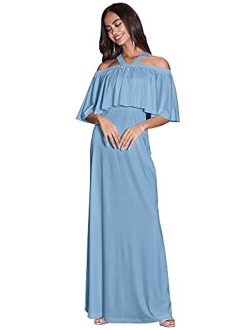 Womens Off Shoulder Casual Maternity Flowy Summer Tube Maternity Maxi Dress