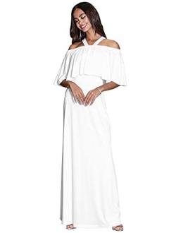 Womens Off Shoulder Casual Maternity Flowy Summer Tube Maternity Maxi Dress