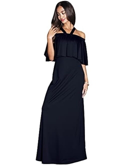 Womens Off Shoulder Casual Maternity Flowy Summer Tube Maternity Maxi Dress