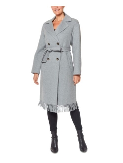 Women's Double-Breasted Belted Fringe Coat