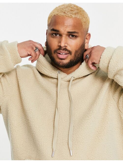 Only & Sons Plus oversized teddy hoodie in beige