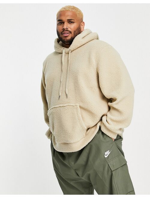 Only & Sons Plus oversized teddy hoodie in beige