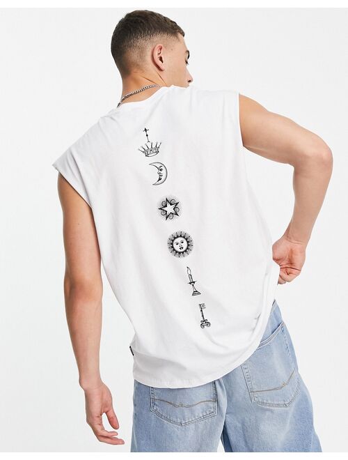 Only & Sons oversize tank with palmistry back print in white