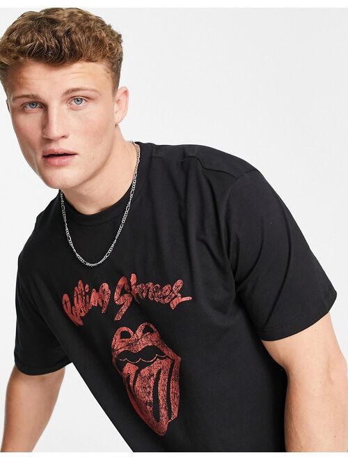 Only & Sons oversized band t-shirt with Rolling Stones print in black