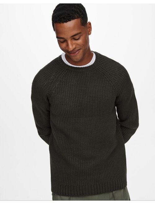 Only & Sons textured raglan sweater in green