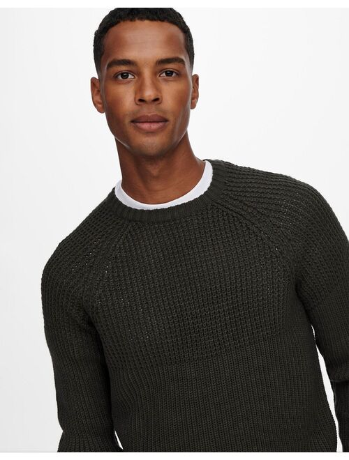 Only & Sons textured raglan sweater in green