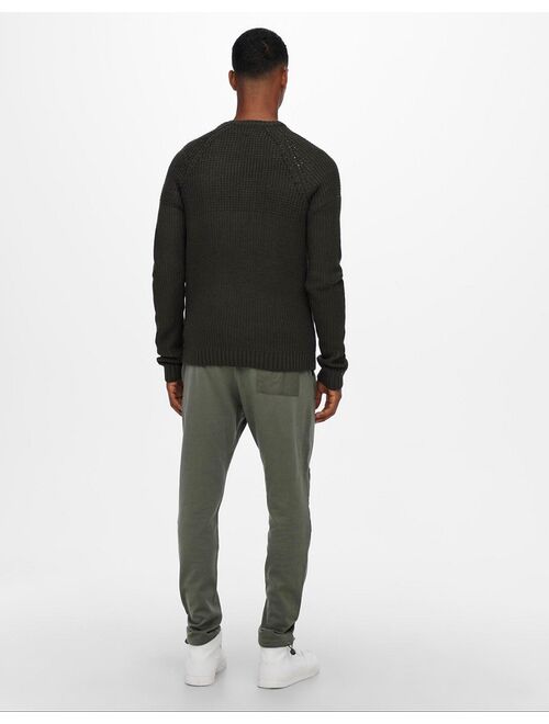 Only & Sons textured raglan sweater in green