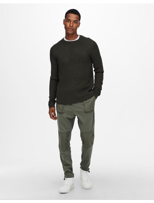 Only & Sons textured raglan sweater in green