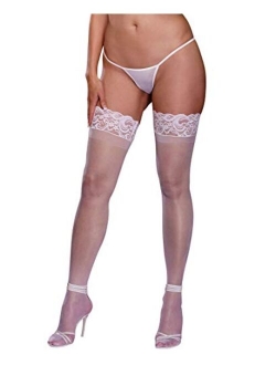 Dreamgirl Women's Sheer Thigh-High Stockings with Silicone Lace Top