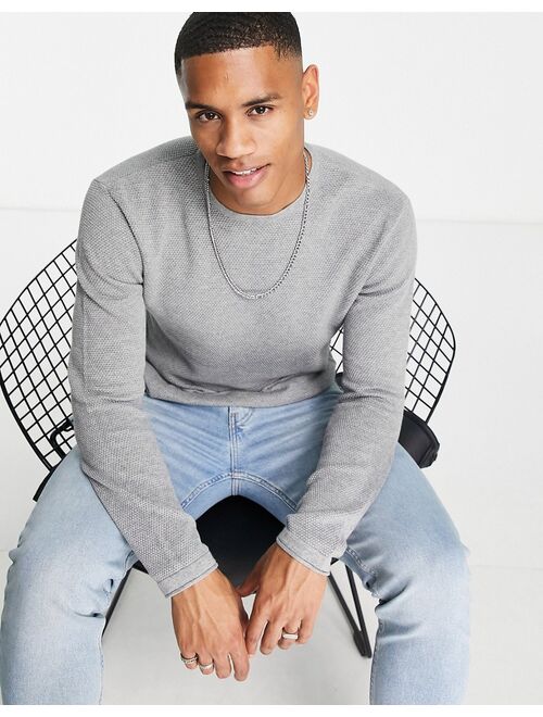 Only & Sons textured sweater with crew neck in gray