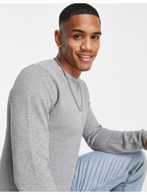 Only & Sons textured sweater with crew neck in gray