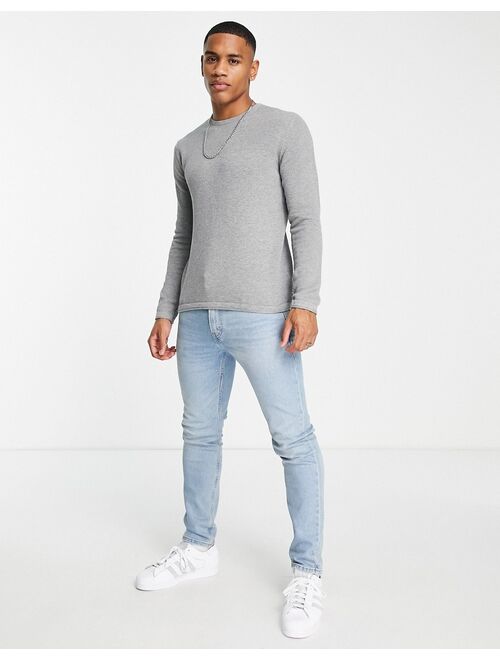 Only & Sons textured sweater with crew neck in gray