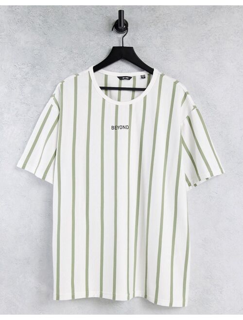 Only & Sons organic cotton oversized T-shirt in beige with green vertical stripe