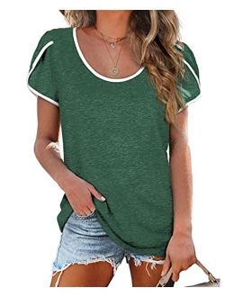 LOLLO VITA Women's Shirts Petal Sleeve V Neck Summer T-Shirts Short Sleeve Tops Casual Loose Tee Tunic