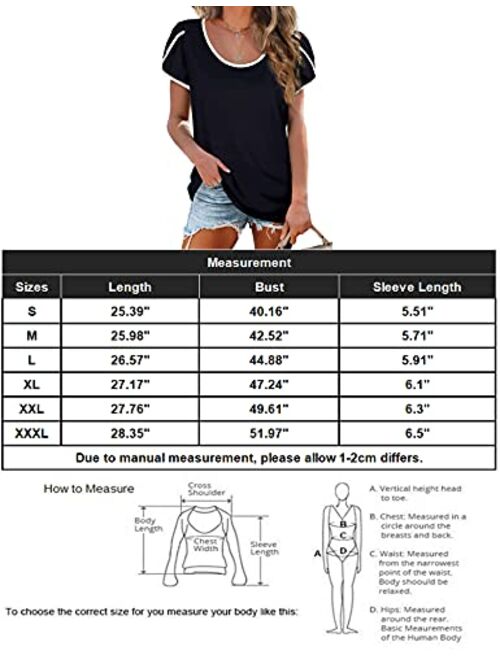 LOLLO VITA Women's Shirts Petal Sleeve V Neck Summer T-Shirts Short Sleeve Tops Casual Loose Tee Tunic