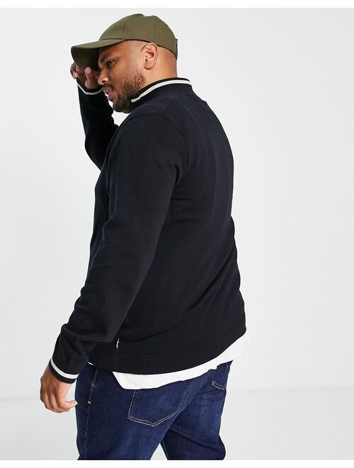 Only & Sons Plus quarter zip striped sweater in black