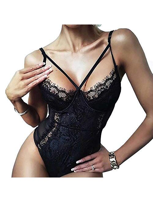 Buitifo Womens Sexy Bodysuit Lingerie One Piece Babydoll V Neck Teddy Snap Crotch