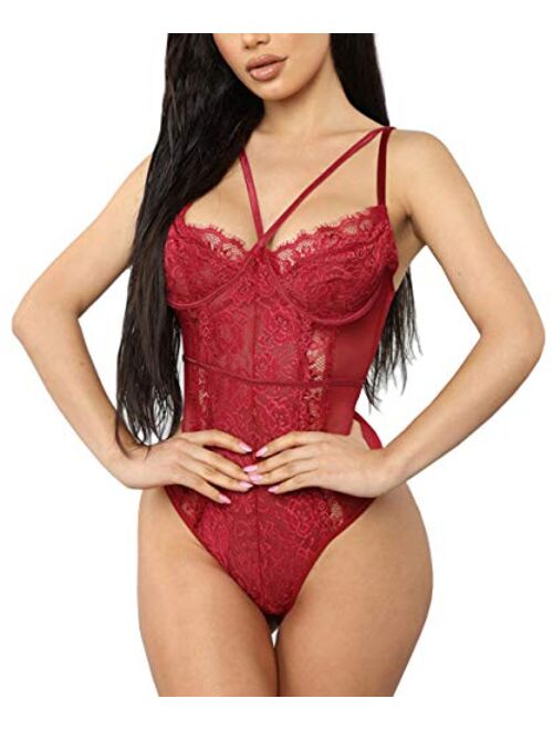 Buitifo Womens Sexy Bodysuit Lingerie One Piece Babydoll V Neck Teddy Snap Crotch